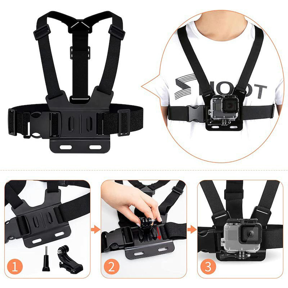 For GoPro Hero 9 / 8 / 7 / 6 / 5 9-in-1 Chest Strap Head Strap J-hook Base Sports Camera Accessories Kit For GoPro Hero 9 / 8 / 7 / 6 / 5 9-in-1 Chest Strap Head Strap J-hook Base Sports Camera Accessories Kit